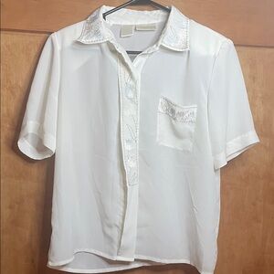 Vintage Elegant White Button Down Shirt